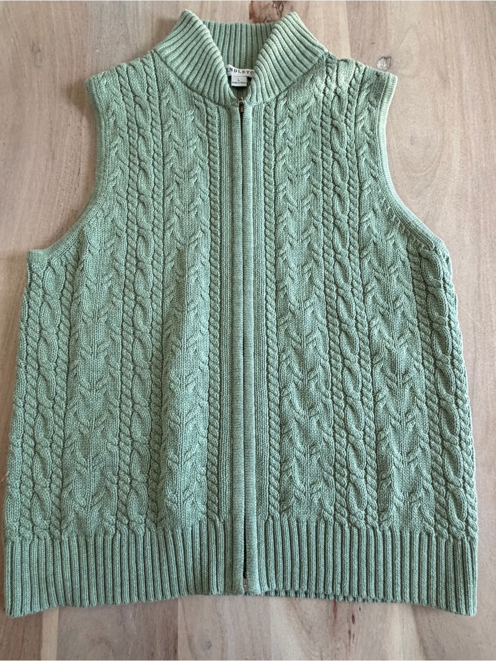 Vintage Pendleton Cable Knit Zip Up Sweater Vest Women’s Size Large Green